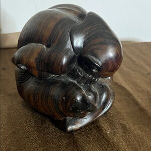 😄Hand carved weeping Buddha heavy wood solid piece